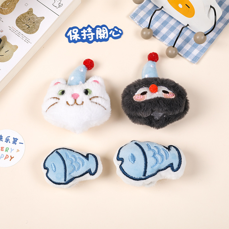 卡通毛绒小猫小企鹅小鱼布艺玩偶配件下开口发箍发带帽子装饰辅料|undefined