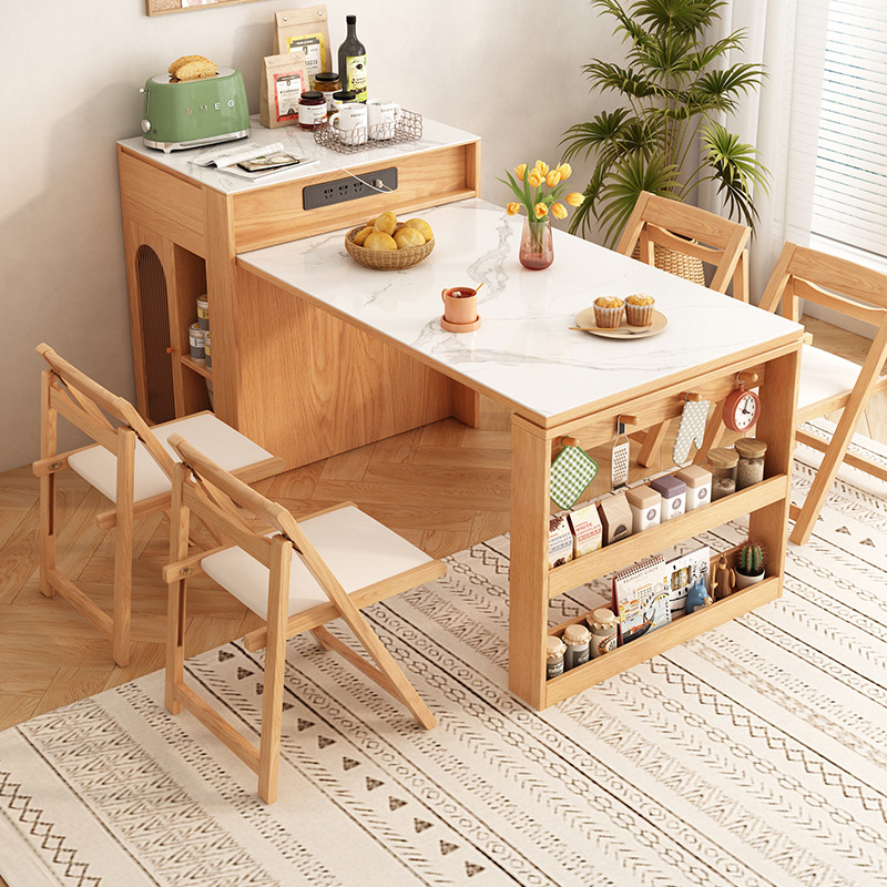 Japanese Style Rock Plate Island Table Integrated Retractable Household Small Apartment Kitchen Bar Storage Cabinet Restaurant Dining Table