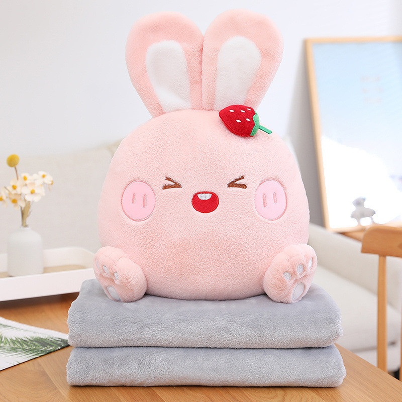 Almohada de conejo edredón de doble uso engrosada almohada de siesta en coche almohada Interior Oficina plegable dos en uno