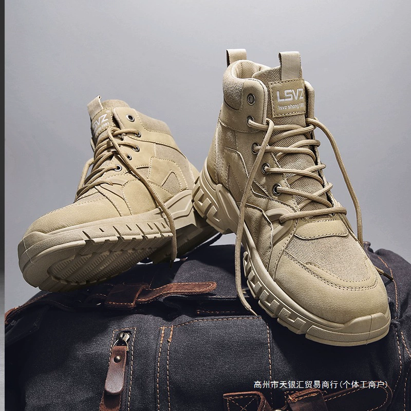 Ботинки мужские летние высокие в британском стиле ретро средние рабочие ботинки для активного отдыха, спорта, альпинизма, пустыни, боевые ботинки