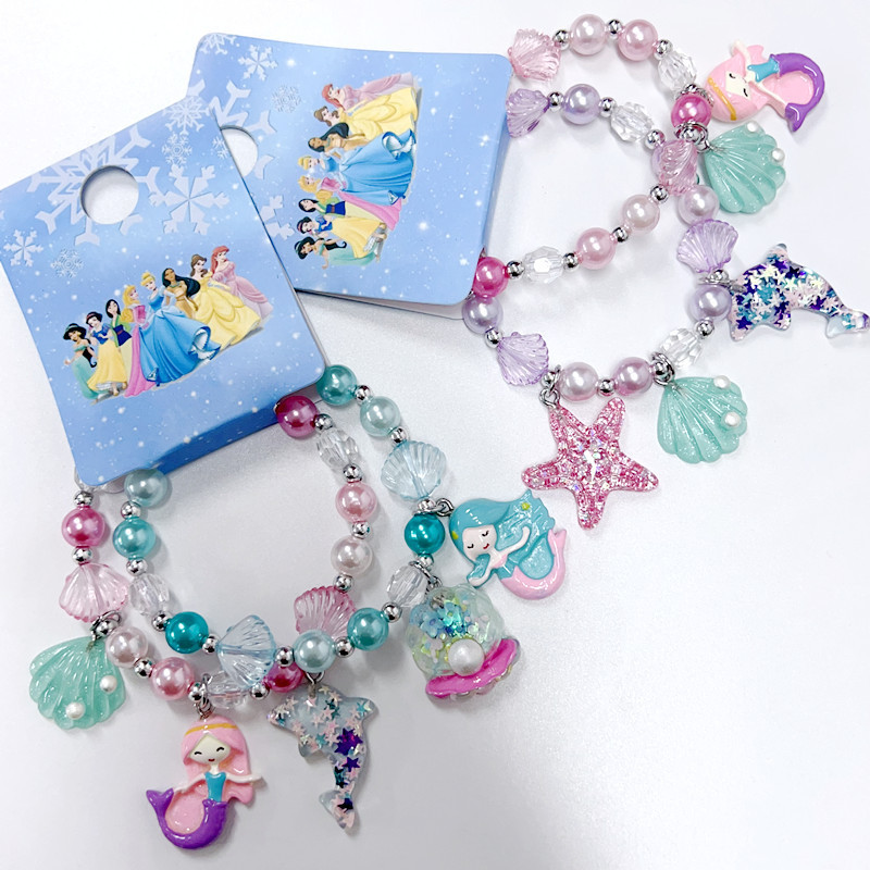 Cross Border Mermaid Sea Starfish Pearl Shell Resin Jewelry Bracelet Children Girls' Bracelet Accessories Bead Chain suit