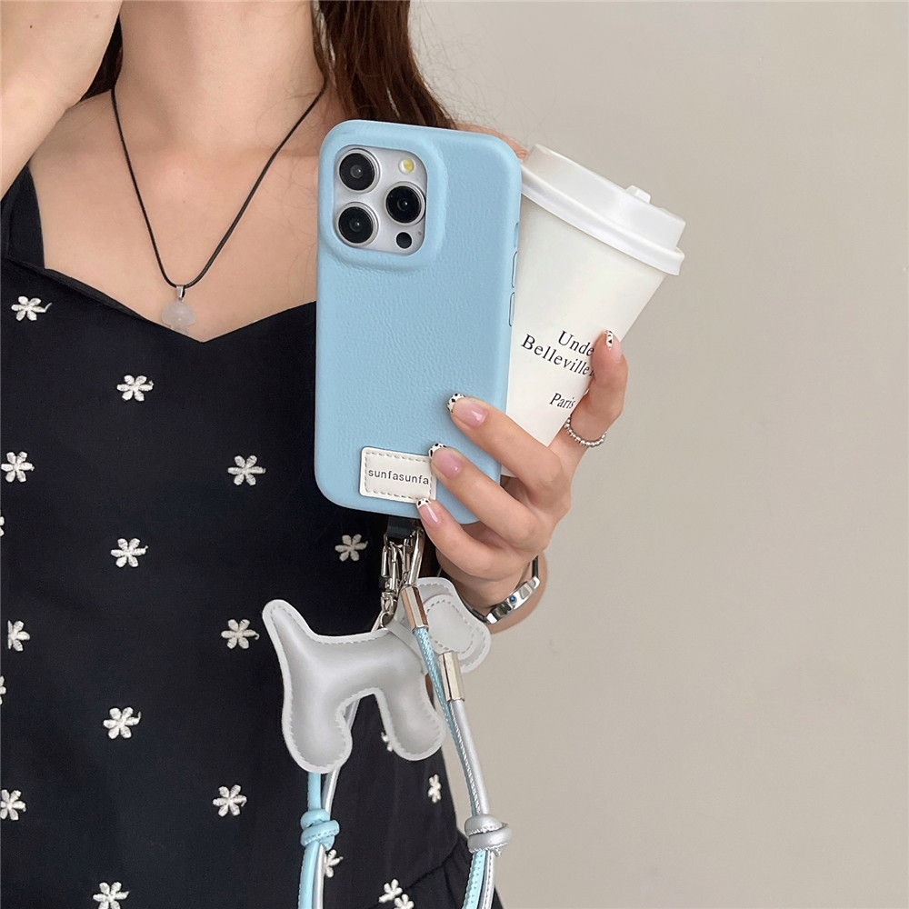 Perro salchicha de cuero de color sólido cuerda corta para iPhone 16ProMax funda para teléfono móvil 13 Apple 15 femenino 14 nuevo 16