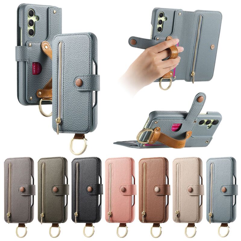 Suitable for Samsung A56 Pebbled Leather Flip Cover Case S26 Multi-Card Slot A35 Hardware Wristband Ring Buckle A16 Phone Case Suitable for Samsung A56 Pebbled Leather Flip Cover Case S26 Multi-Card Slot A35 Hardware Wristband Ring Buckle A16 Phone Case