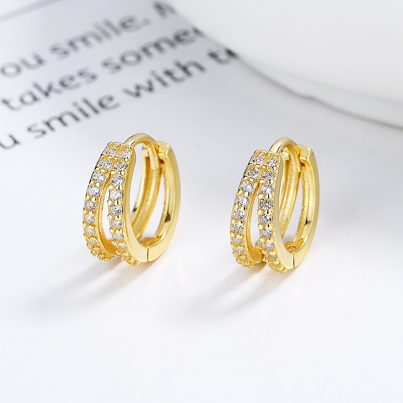 925 plata esterlina doble fila pendientes de circón de las mujeres simples elegantes pendientes de moda ins estilo frío de alto grado personalizado joyería del oído