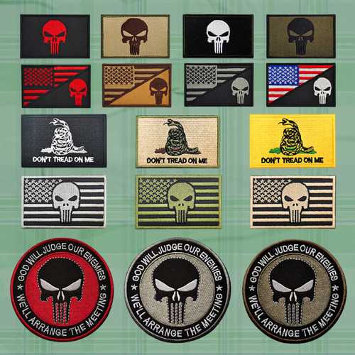 Wholesale Flag Embroidery Velcro Gadsden Flag Skull Morale Badge Armband Punisher Patch Cloth Sticker