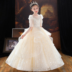 2024 Summer Children's Dress: Girls' Flowy Tutu Gown with Fairy-Chic Design, Perfect for Walkways, Flower Girls, or Elegant Piano Performances as Hosts