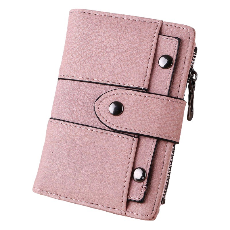 Spring and summer new 2021 short retro frosted ladies and students three-fold small wallet nail buckle wallet wholesale