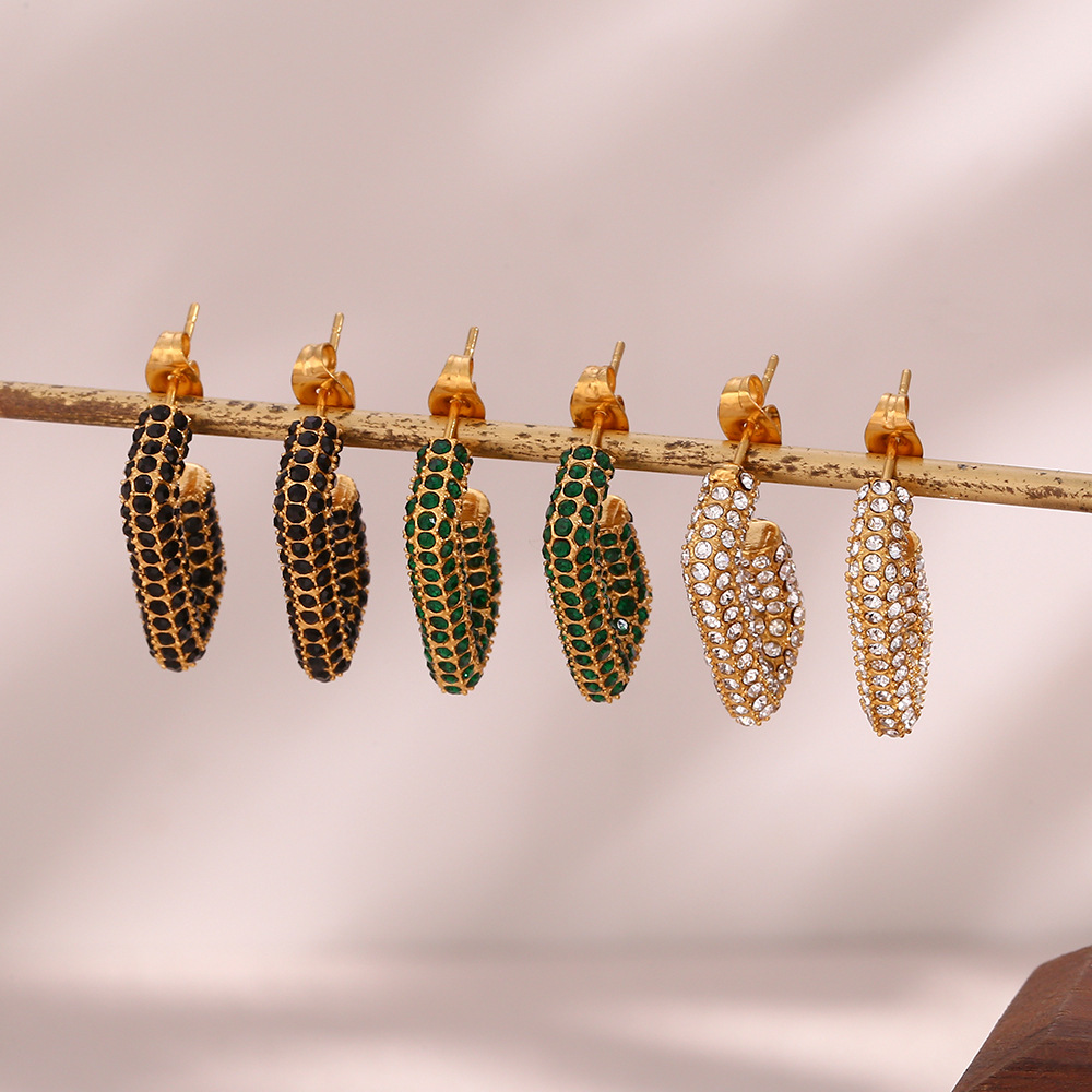 18K Gold Plated Plating Material Fashion Geometric Plating Metal 304 Stainless Steel Zircon 18K Gold Plated Earrings