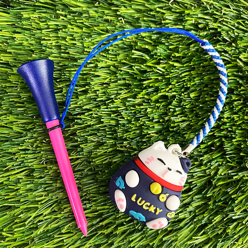 招财猫高尔夫球Tee 83mm塑料球钉 卡通图案挂饰GOLF TEE带绳防丢|undefined