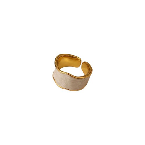 Gentle Cream Color ~ French Vintage Drip Gold Edge Bread Shape Handmade Enamel Ring for Women - INS  New Arrival