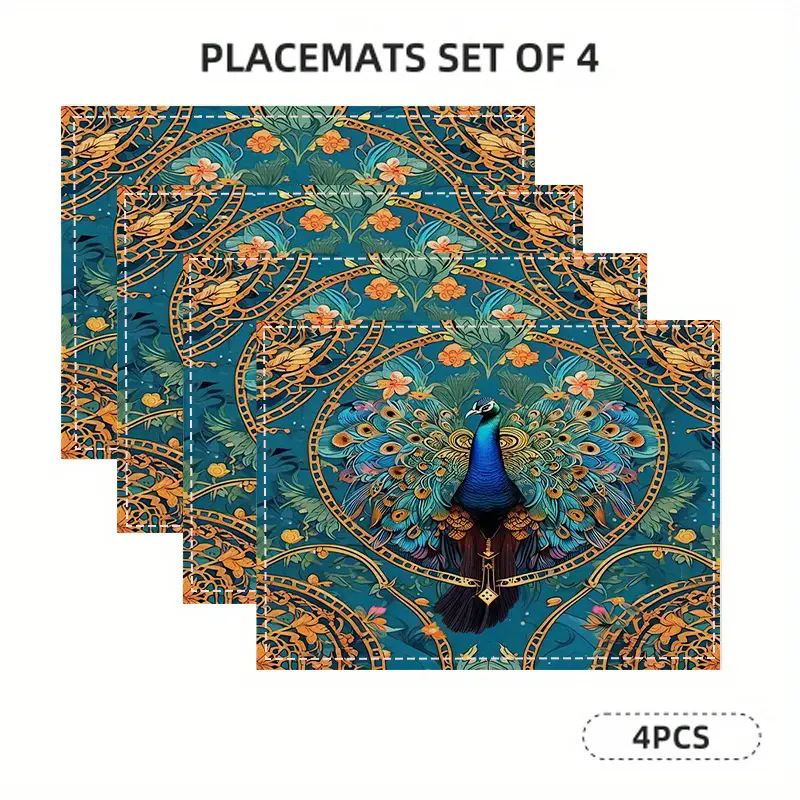 Manteles individuales navideños de lino estampado, decoración de mesa resistente al calor