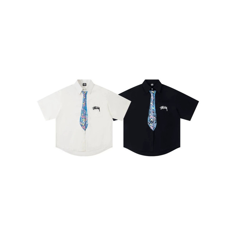 Stussy SS25 Classic Logo Pocket Embroidery Crayon Graffiti Tie Shirt T-shirt Stussy SS25 Classic Logo Pocket Embroidery Crayon Graffiti Tie Shirt T-shirt