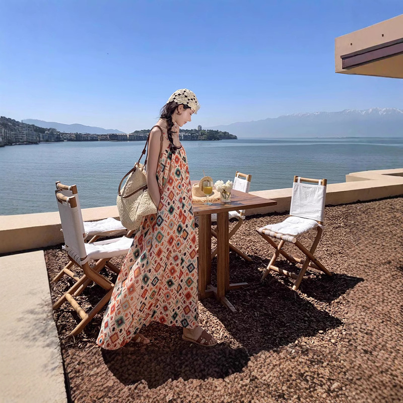 in stock Dopamine Pakistan Holiday Bohemian Sling dress Women Summer Long Dress