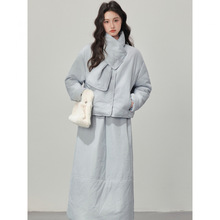 文艺森系蓝色棉服外套半身裙两件套2025新款今年流行爆款女装套装