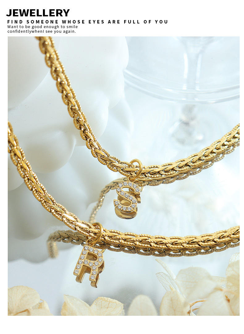 French Style Letter Titanium Steel Copper Plating Inlay Zircon Pendant Necklace 1 Piece