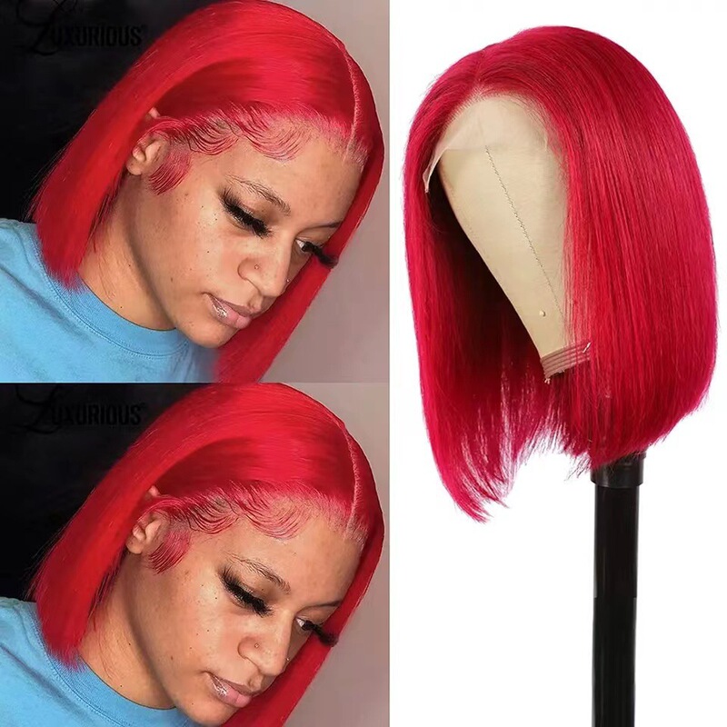 European and American ladies wig front lace wig bobo head red short straight bob wig full head wig wholesale