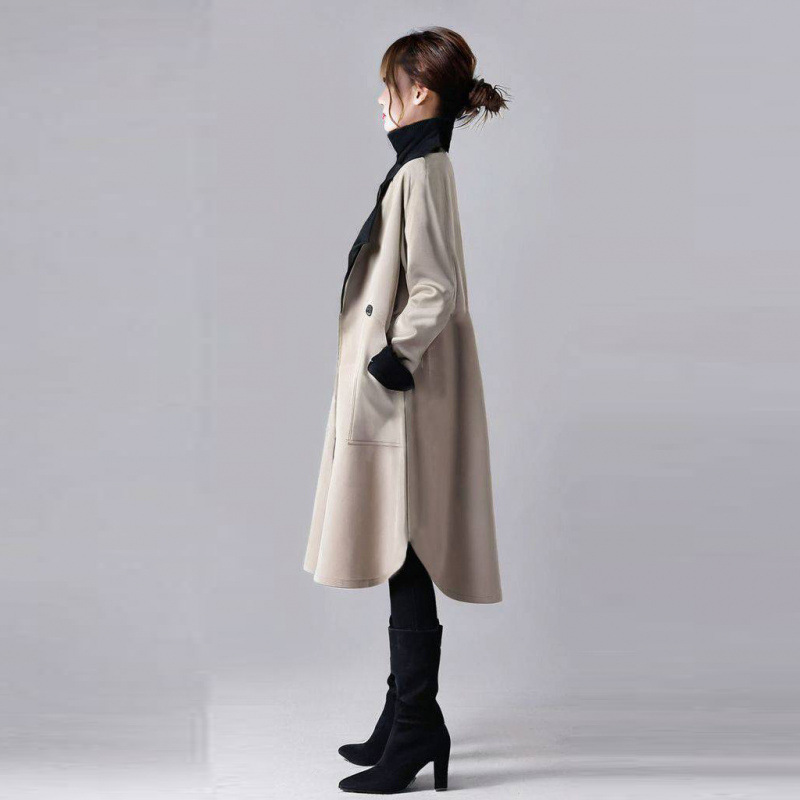 Women's Oversized Long Trench Coat With Contrast Collar - Autumn Casual Streetwear Jacket (S/M/L) Women's Clothing_voghion.com