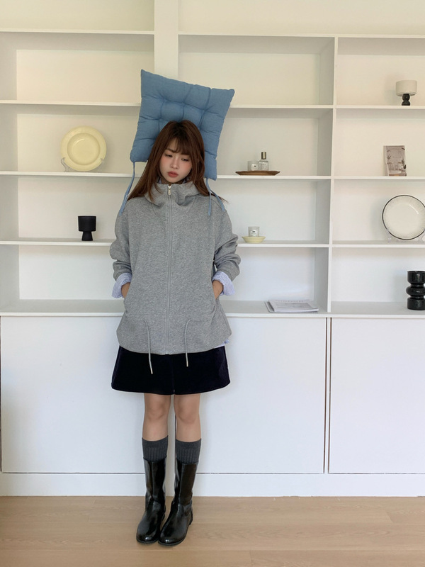 GAGD 减龄松弛感_时髦抽绳收腰宽松卫衣女韩系设计感花苞拉链帽衫|undefined