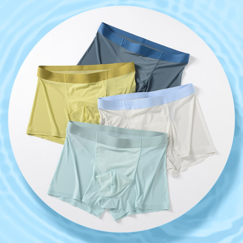 Ice silk underwear men's summer seamless coolness thin breathable mulberry silk antibacterial boys' sports boxer briefs wholesale