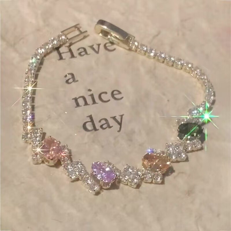 "Brilliant Rainbow" Dopamine-Colored Zircon Bracelet, Versatile, Exquisite, Niche, Light Luxury, Super Shiny, High-Value Jewelry
