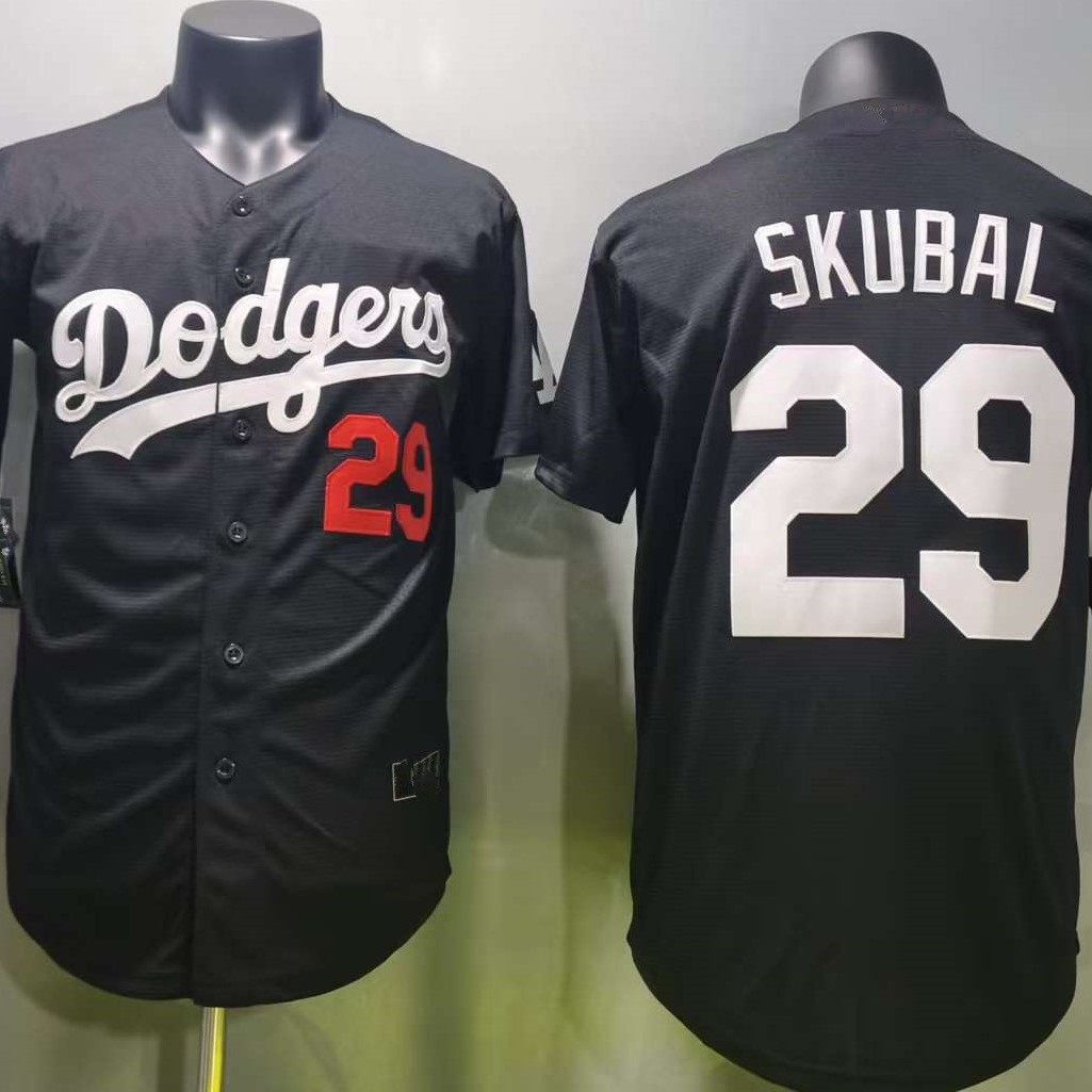 Cross-border baseball jersey, American-style embroidered short-sleeve Dodgers jersey, number 29, Skubal black, high quality