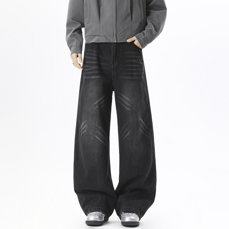 American Retro Street Style Design, Loose-Fitting Wide-Leg Floor-Length Jeans, Banana Pants, Sickle Pants