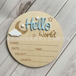 Spot Amazon Best-Selling Baby Birth Sign Card Newborn Baptism Wooden Round Bulletin Board