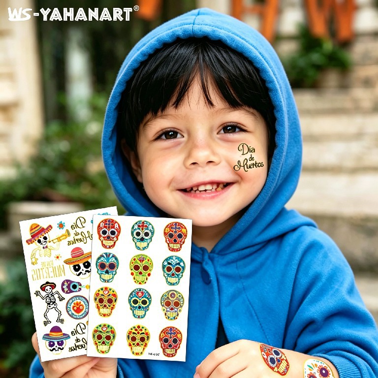 Tatuajes Temporales de Halloween Papel de Transferencia de Agua Estampado Dorado para Niños