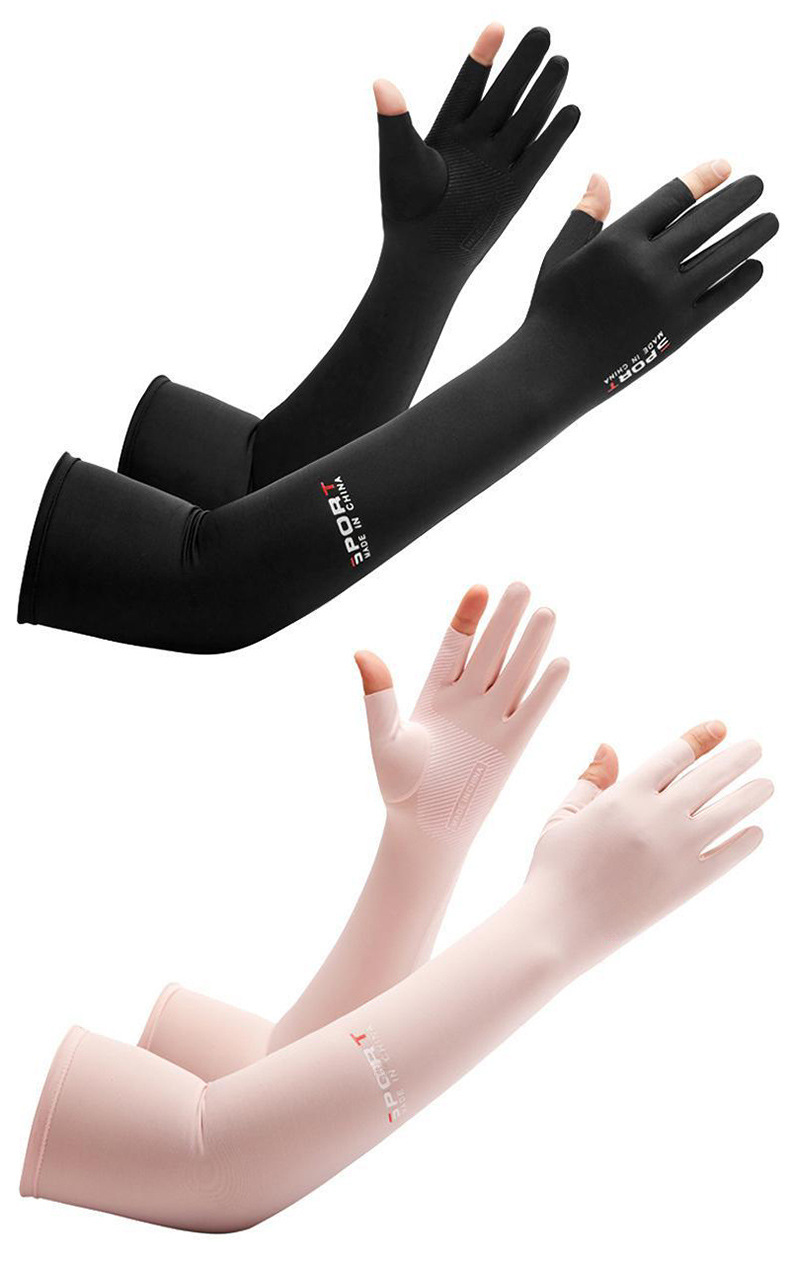 Summer Five-Finger Ice Sleeve Sunscreen Arm Ice Silk Sleeve Half-Finger Gloves for Men and Women Outdoor UV Driving Ride_viptrois.com