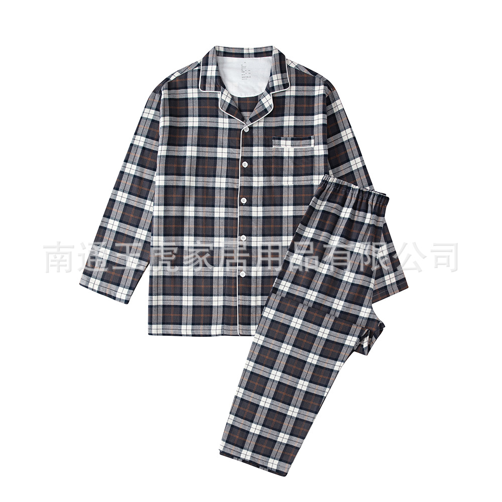 無印フランネルの家庭服の長いタイプの日本風の綿のカップルのパジャマの女性の純綿のスーツの長袖のパジャマ