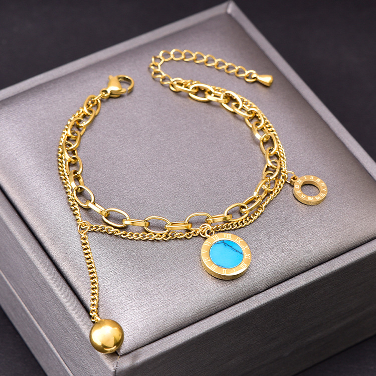 Turquoise one bead bracelet hip-hop style stainless steel