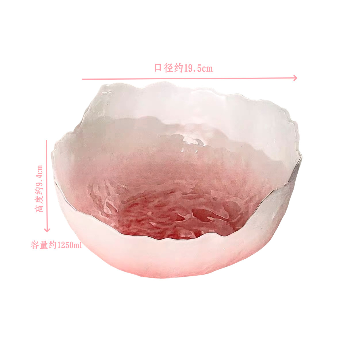 Gradiente de alto nivel de polvo glaciar estampado tazón de frutas de vidrio casero de alto valor de ensalada plato de frutas secas plato de bocadillos