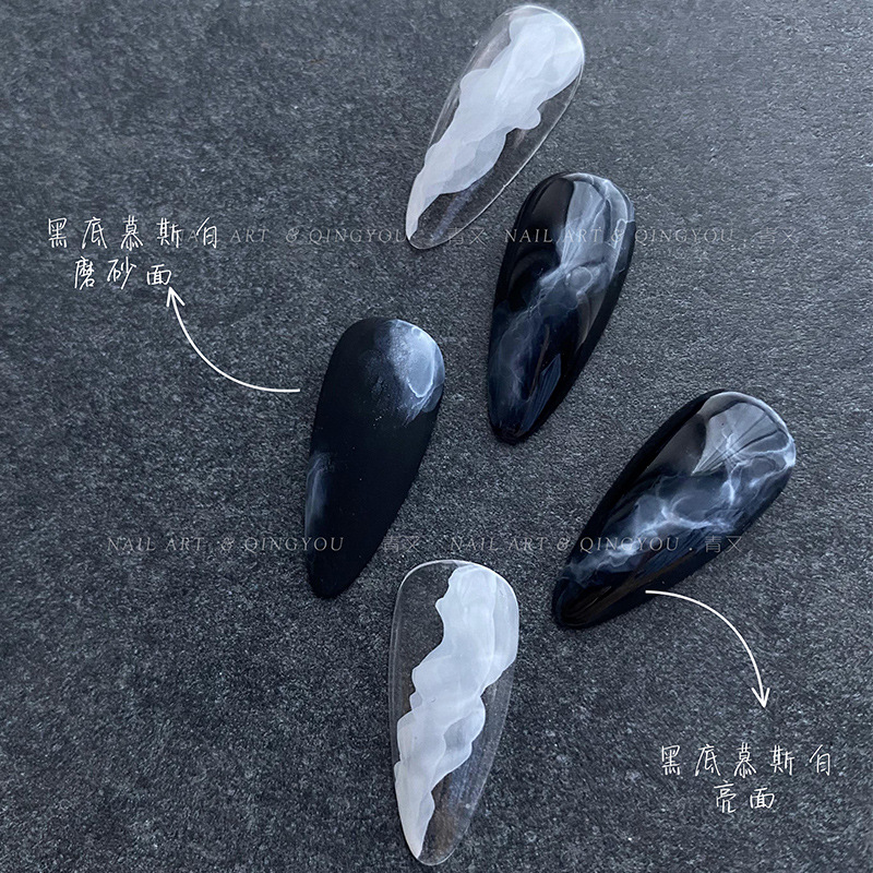 Uñas belleza agua teñido líquido bloque de color estética fototerapia floreciente gradiente líquido mousse blanco negro oro plata fototerapia uñas acuarela líquido