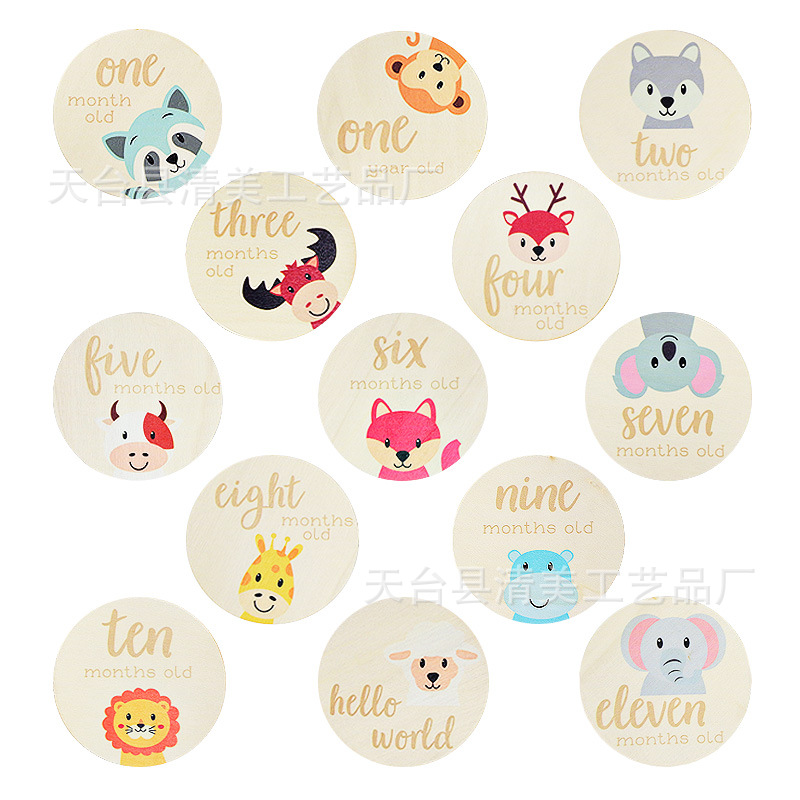 Milestone de crecimiento de bebé de madera accesorios de fotografía de bebé patrón de animal tarjeta de mes