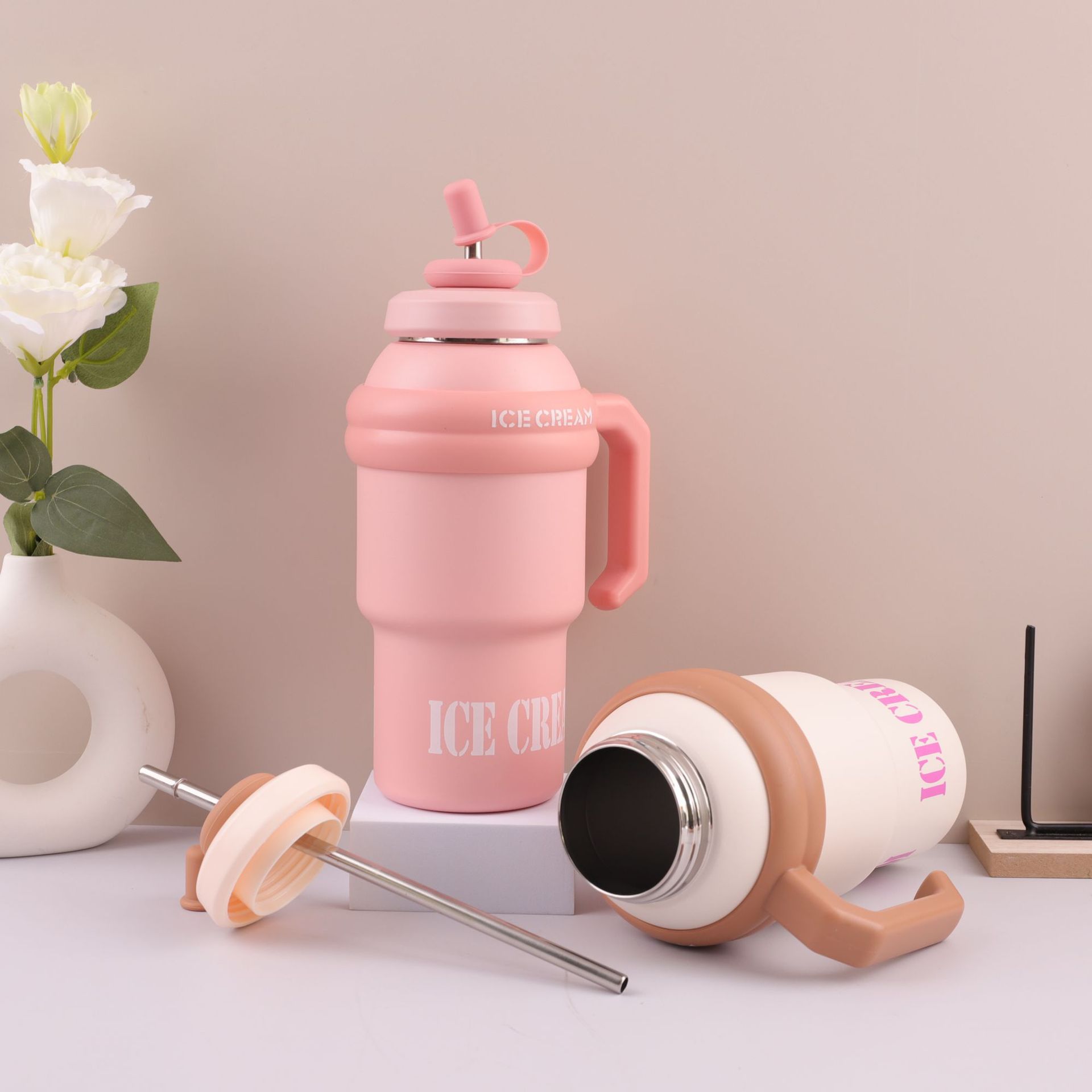 Nuevo Big Mac 316 taza de automóvil de acero inoxidable taza de mango de vacío de doble capa taza de gran capacidad con taza de aislamiento de paja