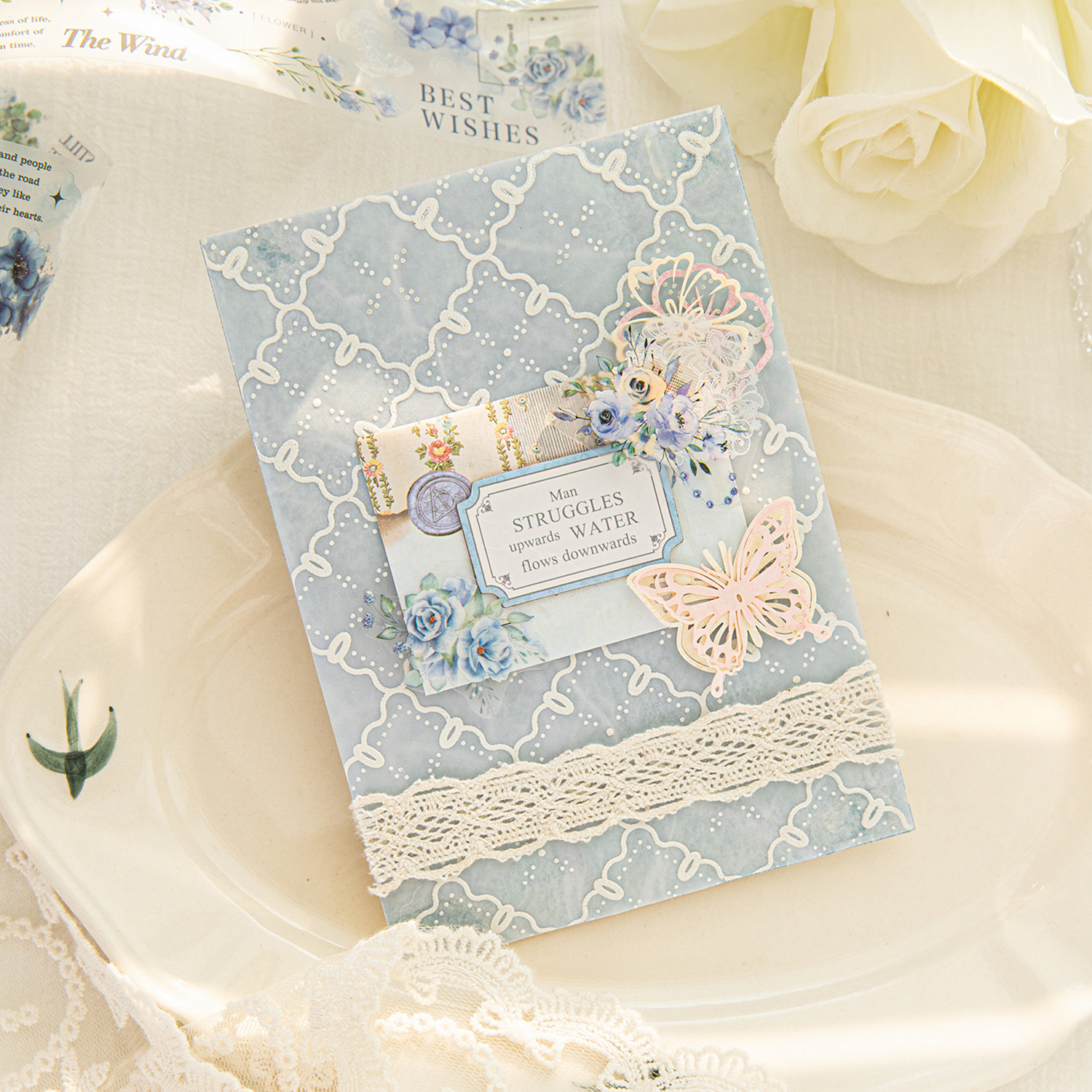 Azúcar poesía niebla PET tinta blanca encaje cinta de borde de la serie de danza de encaje tela de mano DIY cinta de decoración