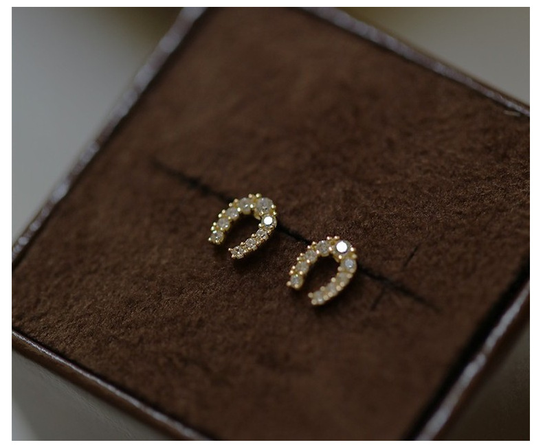 1g Weight 925 Sterling Silver Ear Needle Material Zircon Inlay Material 1 Pair 925 Sterling Silver Zircon U Shape Ear Studs