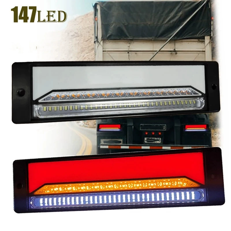 Черный заводской задний фонарь грузовика для езды 12-дюймовый световод трехцветный 147LED указатель поворота проточной воды 10-30 В широкое напряжение