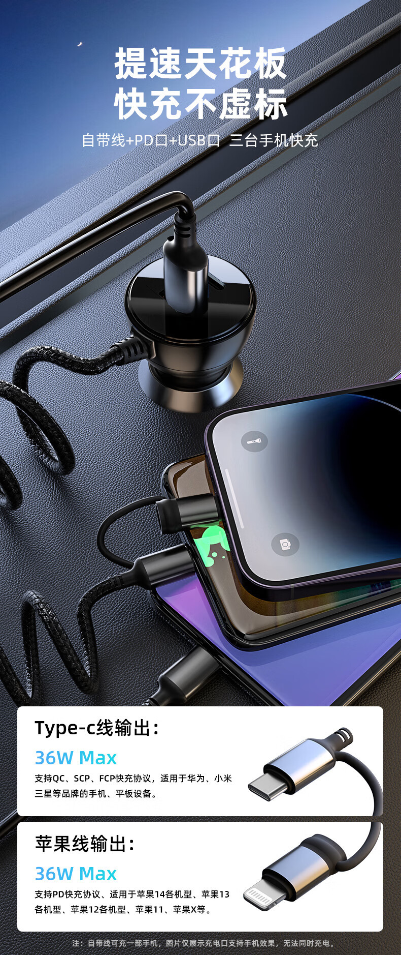 Philips Car Charger Dlp4301B Super Flash Charging with Cable 72W Car USB Extender Cigarette Lighter