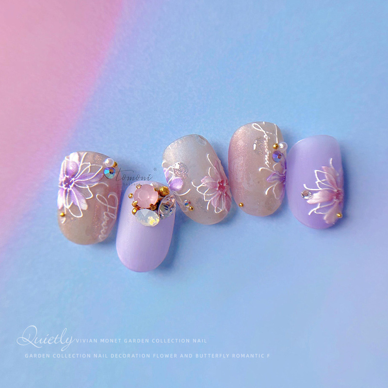 Tomoni primavera/verano pegatinas de uñas Tulipán hueco Margarita flor floreciente relieve tridimensional esmalte suave púrpura