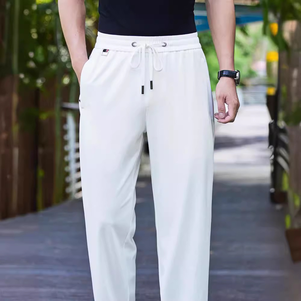 2024 men's summer new ice silk cool casual elastic business men's loose stretch straight trousers