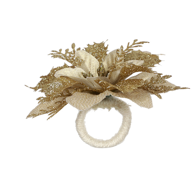 Anillo de servilleta de mesa de Navidad hecho a mano cuerda de cáñamo anillo servilleta hebilla Amazon nuevo Anillo de servilleta de flor roja de Navidad