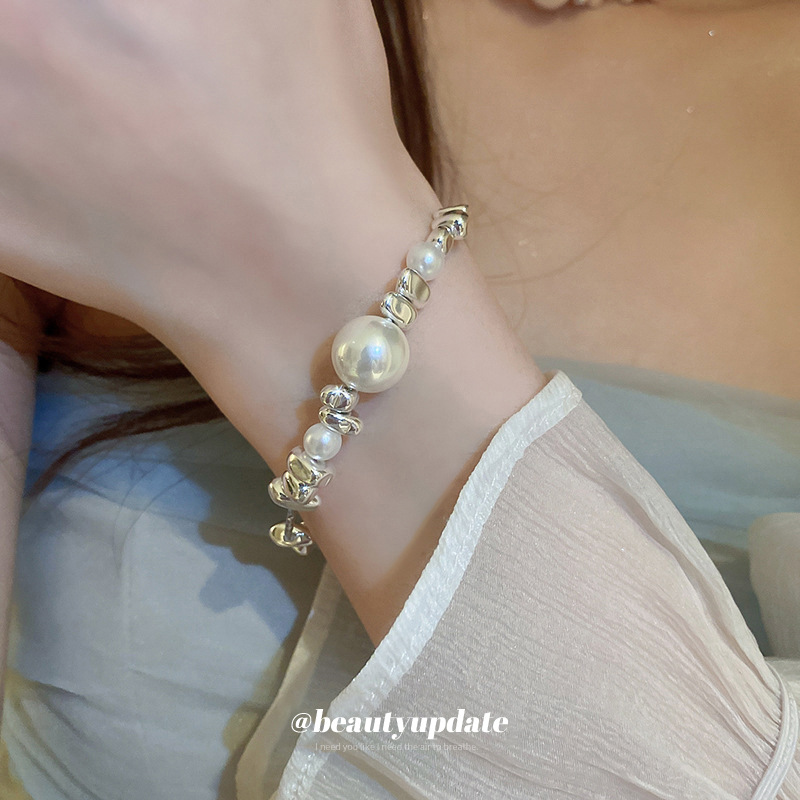 Broken Silver Pearl irregular costura collar pulsera traje de lujo ligero diseño sentido cadena clavícula temperamento Nueva joyería