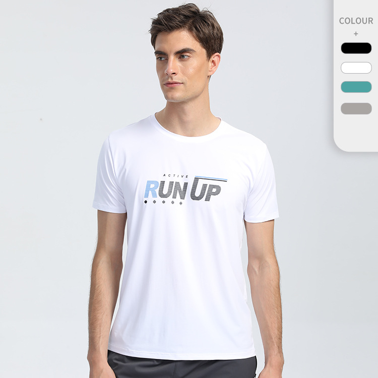 Moda casual impreso de manga corta Camiseta de los hombres de verano Delgado cuello redondo estiramiento ropa de secado rápido correr ropa de entrenamiento deportes top