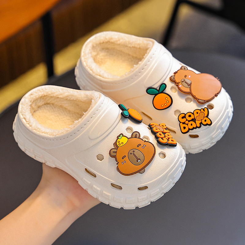 Zapatillas de algodón de invierno para niños Capibara, zapatillas de algodón para niños y niñas, cálidas y impermeables, bolsas para niños pequeños y grandes.