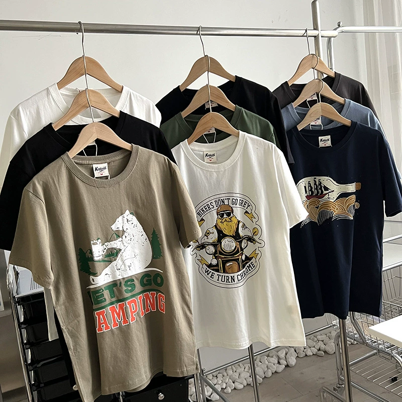 Модная мужская хлопковая Повседневная футболка с короткими рукавами и принтом в стиле ретро в гонконгском стиле, матовая, мягкая, приятная для кожи