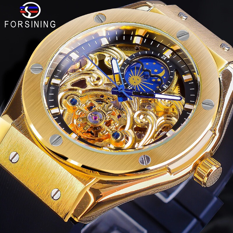 New forsining European and American men's fashion casual hollow moon waterproof hollow automatic mechanical watch