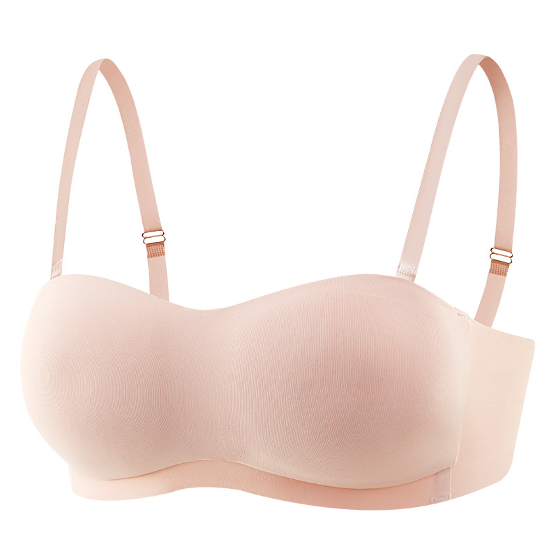 Top de tubo sin costuras para mujer, sujetador antideslizante sin tirantes, push-up de pecho pequeño, transpirable, fino, invisible, con correa para el pecho