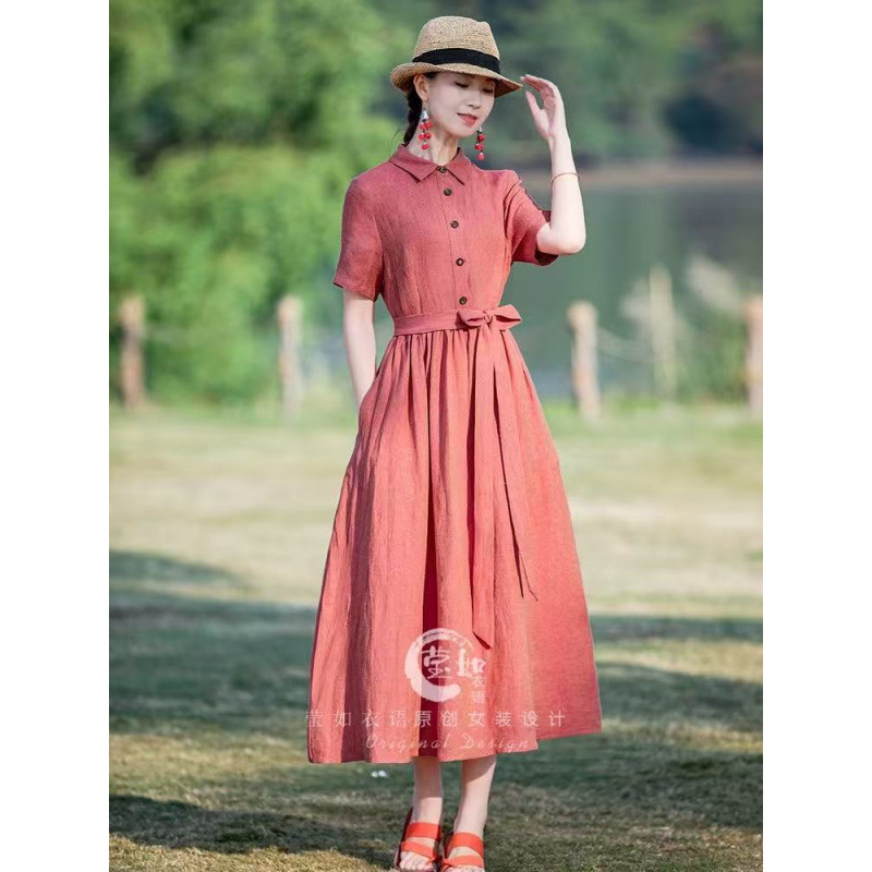 2025民族风棉麻连衣裙夏季文艺复古中国风气质长裙女