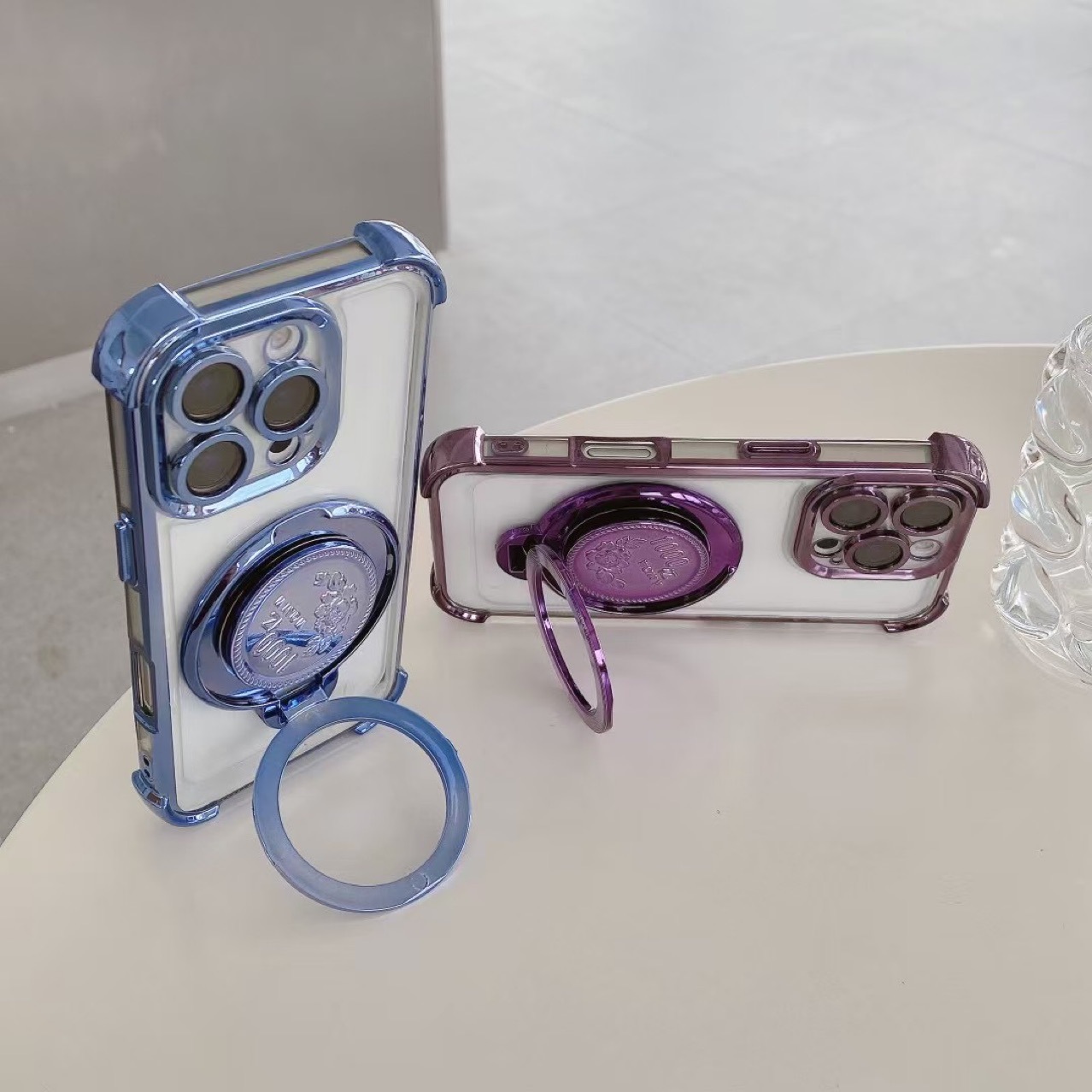 赚1000亿旋转解压陀螺手机壳支架设计手机背贴支架CD纹横竖两用